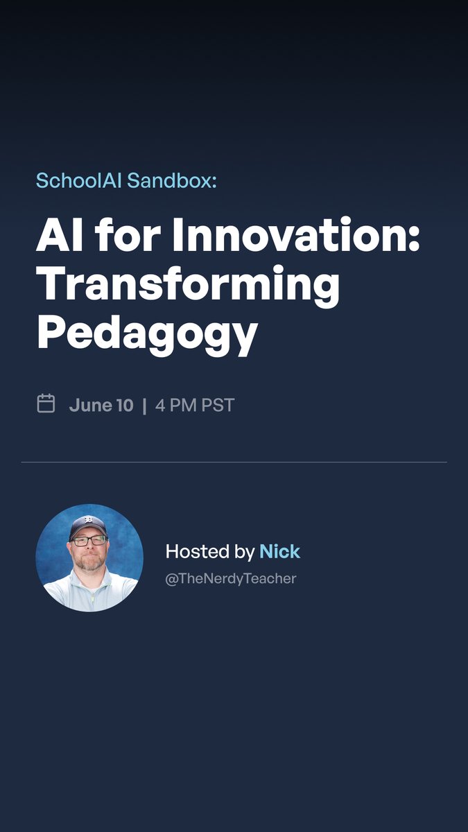 🚀 Educators: Ready to push boundaries? Mark your calendars for June 10th!
Join our SchoolAI Sandbox - a hands-on webinar showing how AI ignites classroom innovation:

✅ Learn inquiry-based learning &amp; UDL strategies ✅ Reduce planning time, boost creativity
✅ See real AI