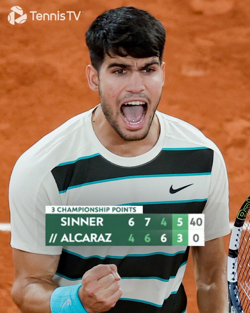 🎾 | AHORA: Carlos Alcaraz supera a Jannik Sinner con una remontada sorprendente y gana su segundo título de Roland Garros.
