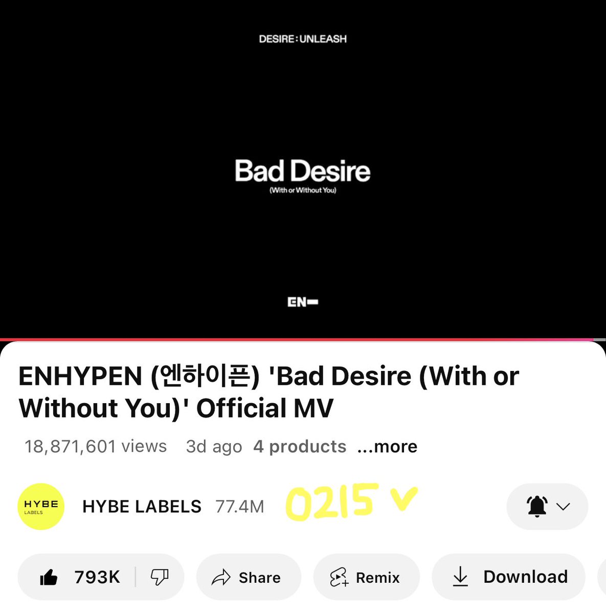 0215jaeyun's tweet photo. don't forget to keep streaming 'Bad Desire' MV we have a one week goal of 25M to meet but the sooner we reach it the better it is especially for SNS points on music shows! please keep streaming! 🥹

— https://t.co/7pqYrodCHz…
— https://t.co/AWQsNOxAES https://t.co/r7tyAHIa15