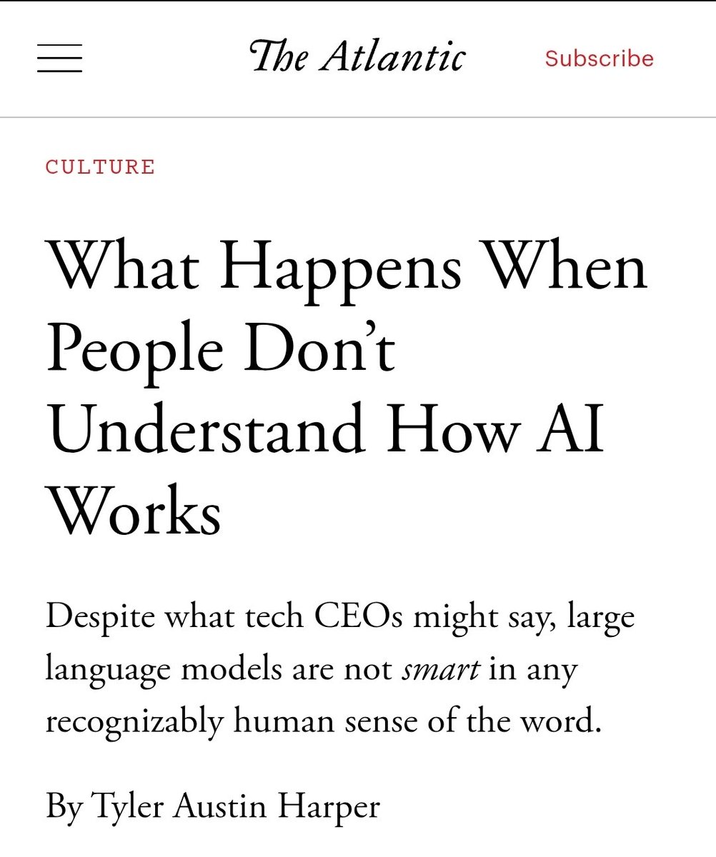 Dominik Lukes (@techczech) on Twitter photo What Happens When People Don’t Understand How AI Works?
They write articles about it in <a href="/TheAtlantic/">The Atlantic</a>. What Happens When People Don’t Understand How AI Works?
They write articles about it in <a href="/TheAtlantic/">The Atlantic</a>.