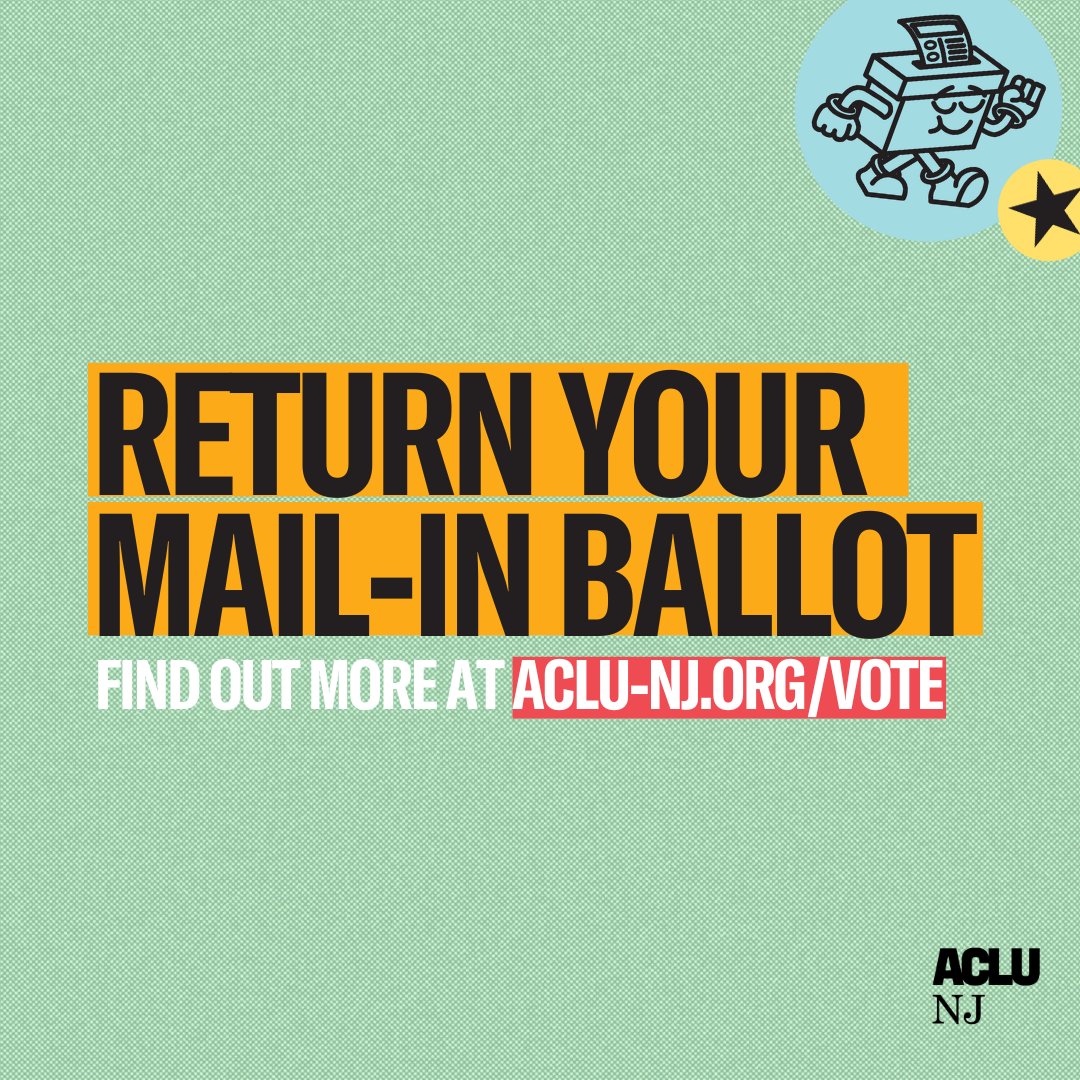 Planning on voting by mail? Don’t forget to return your ballot! Ballots are due no later than 8 p.m. on June 10. 
 
Learn more in our 2025 Primary Election Guide: aclu-nj.org/en/campaigns/y…