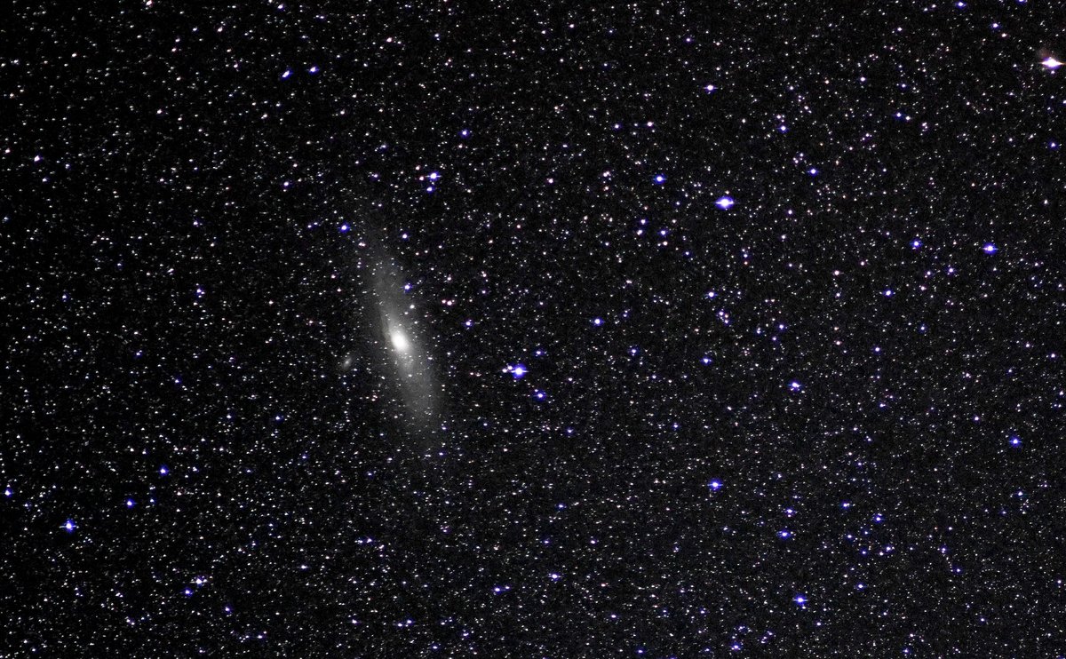 Andromeda galaxy from ISS looking zenith away from Earth horizon. 

This is a 1 second exposure with an 85mm lens, f1.4, ISO 6400, using my orbital sidereal drive that tracks the stars. Without this drive, a 1/30th second exposure (using 85mm lens) was the longest without having