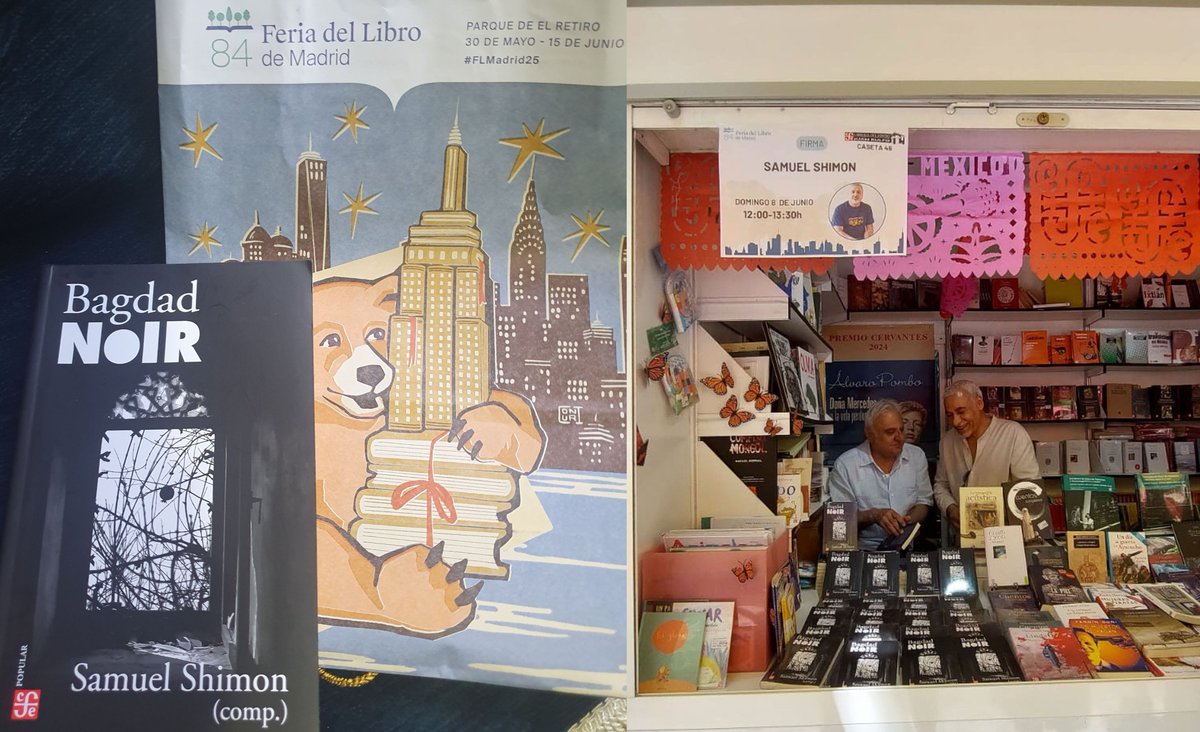 في معرض مدريد للكتاب مع الصديق صموئيل شمعون وتوقيع كتاب (بغداد نوار) قصص بوليسية عراقية، بالإسبانية