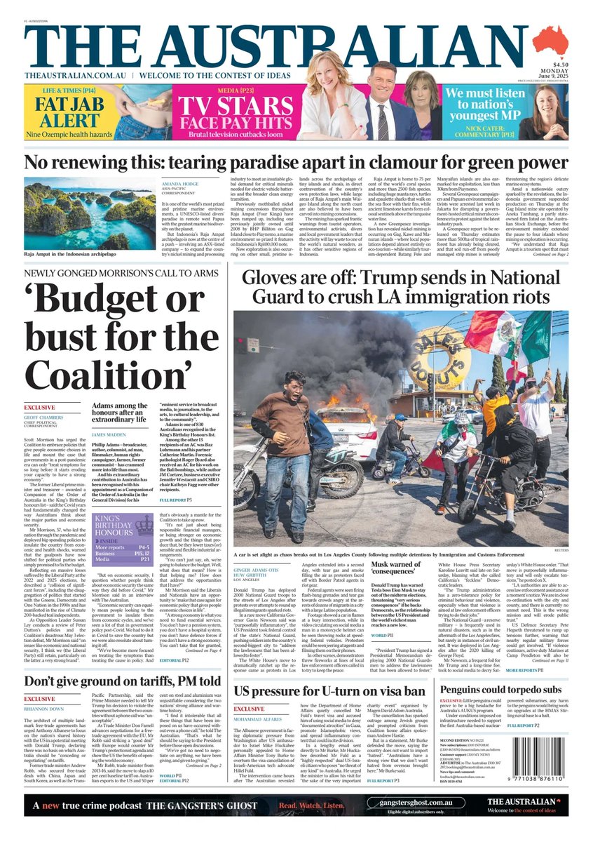 ๐ต๐๐๐๐ ๐ฟ๐๐๐๐ ๐๐๐๐๐ข ๐ฐ (@ukpapers) on Twitter photo ๐ฆ๐บ 'Budget Or Bust For The Coalition'
โซScott Morrison outlines pathway back for Coalition, hits out at Labor scare campaigns, and supports higher defence spending, after being awarded a Kingโs Birthday honours gong
โซ<a href="/Chambersgc/">Geoff Chambers</a>
#frontpagestoday #Australia <a href="/australian/">The Australian</a> ๐ฆ๐บ 'Budget Or Bust For The Coalition'
โซScott Morrison outlines pathway back for Coalition, hits out at Labor scare campaigns, and supports higher defence spending, after being awarded a Kingโs Birthday honours gong
โซ<a href="/Chambersgc/">Geoff Chambers</a>
#frontpagestoday #Australia <a href="/australian/">The Australian</a>