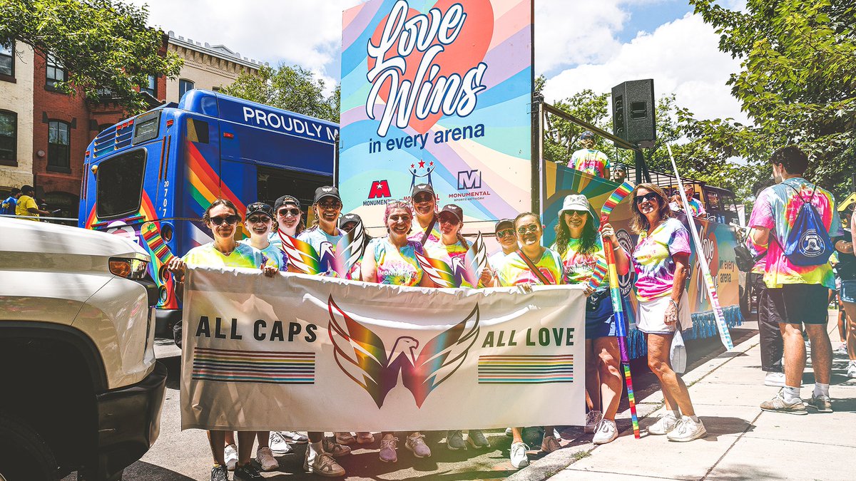 Capitals's tweet photo. ALL LOVE in #ALLCAPS all the time at the WorldPride Parade this weekend!

#Pride 🏳️‍🌈🏳️‍⚧️ https://t.co/GxV8rS5Lic