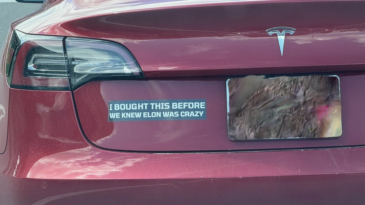 We love Elon and are Trump fans. We don’t know what is going on with the Dem’s but did see this car bumper sticker on a Tesla in Austin Area. We think things will work out!