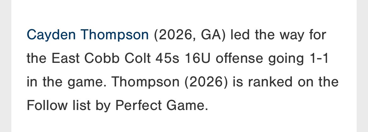caydenthomp4's tweet photo. Great weekend back with the boys. I went 2-4 with a single, triple, and 2 walks @ECB_Colt45s @Official_ECB @c_mcwilliams10 @NCSA_Baseball @BUncommitted @PG_Georgia @PG_Uncommitted https://t.co/Nabm2KaV6v