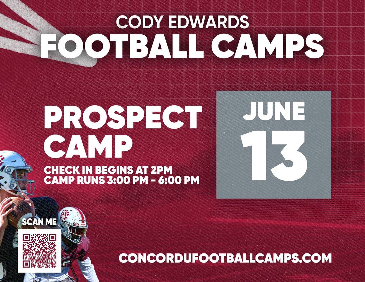 HEATING UP‼️

We live this Friday! Hit my DMs let’s get you evaluated at camp. Offers going out!

🔗: concordufootballcamps.com

#ALLIN