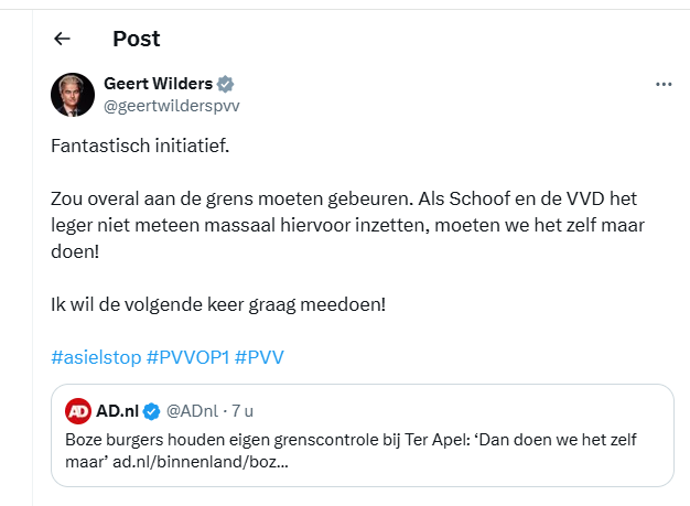 RobVergeer's tweet photo. #Wilders moedigt #burgermilities aan in Nederland om de taak van de #overheid over te nemen.
Diezelfde overheid die #FAALDE omdat Geert #Wilders en Marjolein #Faber als leiders van die overheid volkomen mislukten en weigerden te leveren wat ze wel beloofden.
#Levensgevaarlijk. https://t.co/vlLKoQi7SM