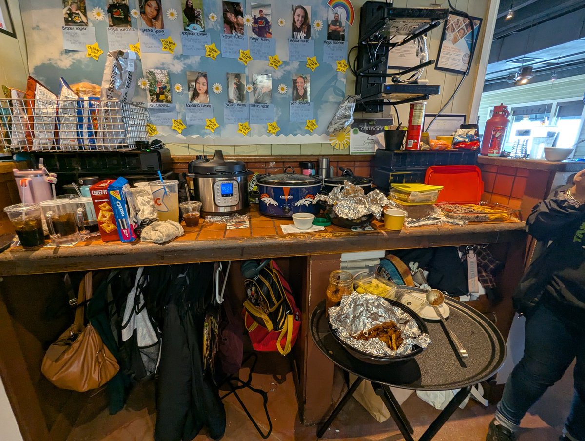 Cryforredwolf's tweet photo. Race unity day potluck! We've got a diverse spread of food from our amazing crew today! And everything is of course delicious!#chilis #chilislove #mountainregion #TeamPowers #chiliscolorado #raceunityday #Culture #diversity https://t.co/qwawZB9U3K