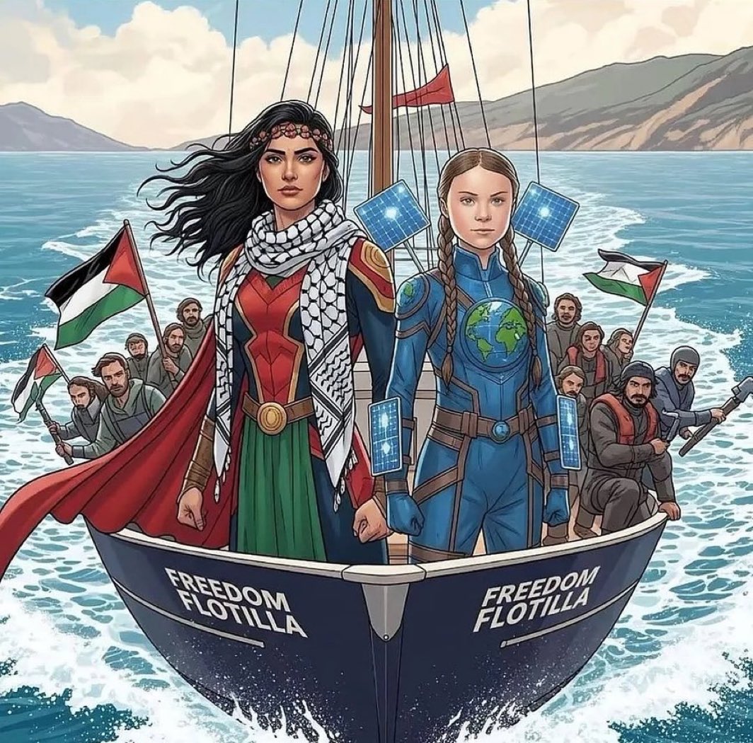 Greta Thunberg is a Thunderstorm on all the silent and corrupt countries.
#Madleen #MadleenToGaza #GretaThunberg #PalestineGenocide