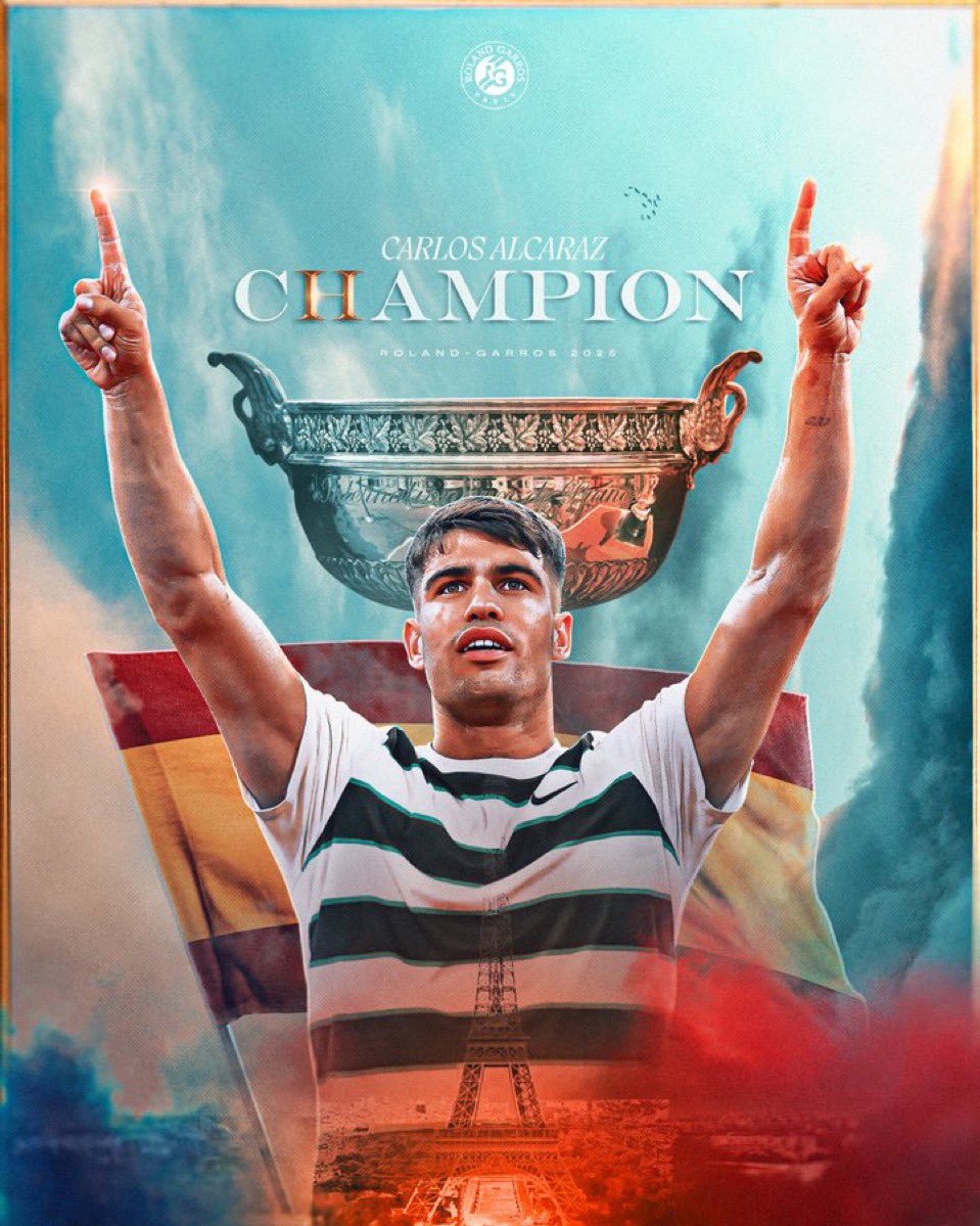 Carlos Alcaraz ha hecho lo imposible ante la máquina Sinner:
 - Levantar 3 puntos de partido en el 4° set
 - 2 sets abajo 
 - Servir para ganar en el 5º y no cejar
 -  Y ya lo del Super Tie Break 😳
Las cuentas de AusOpen, USOpen, Wimbledon y RG se rinden👏🏻
#RolandGarros #Alcaraz