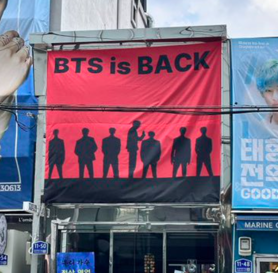 AboutMusicYT's tweet photo. Multiple "We Are Back" banners were spotted celebrating BTS highly anticipated return. https://t.co/4Rk9JiGAd5