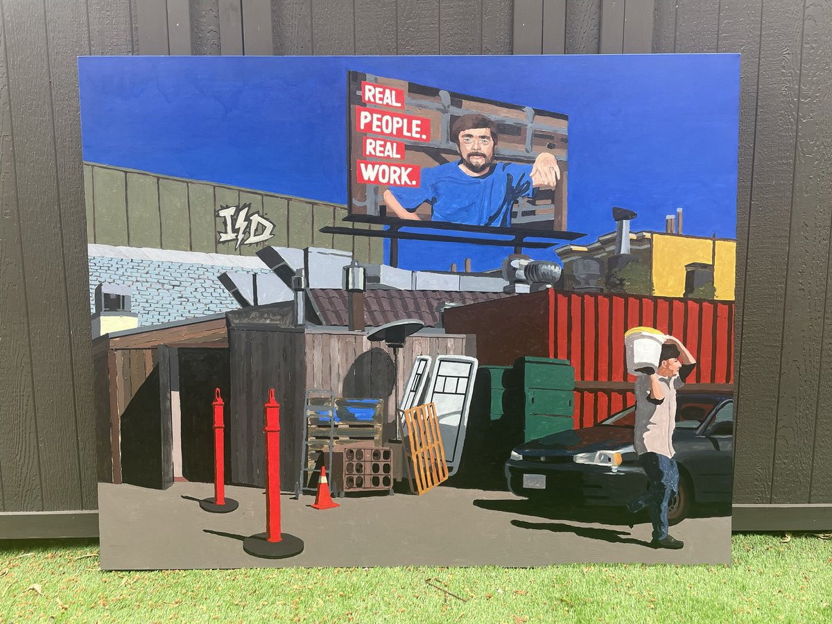 MikhailBatin's tweet image. Mind Breaking Through
Misha Batin, Elizaveta Povysheva
48” × 60”, acrylic on canvas. Featured in the Immortality or Death exhibition, Vitalist Bay, May 2025.
At first glance, the painting depicts an ordinary San Francisco courtyard—a typical day, a familiar rhythm of life. Yet…