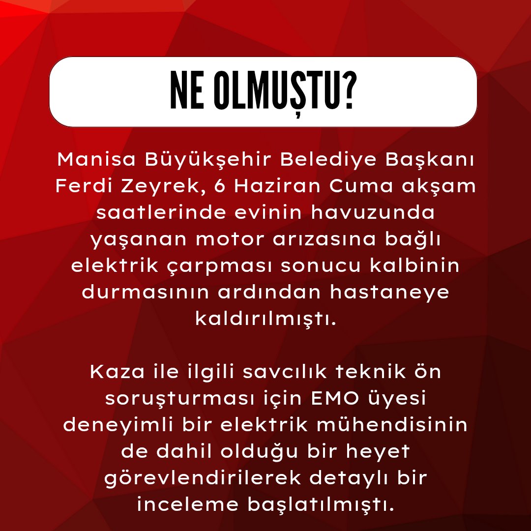 Elektrik Mühendisleri Odası <a href="/emoorgtr/">Elektrik Mühendisleri Odası</a> Yönetim Kurulu Başkanı <a href="/Mahir_Ulutas/">Mahir Ulutaş</a>'ın, <a href="/manisabsb/">Manisa Büyükşehir Belediyesi</a> Manisa Büyükşehir Belediye Başkanı @ferdizeyrek_ olayını değerlendireceği canlı yayın 9 Haziran 2025 Pazartesi akşamı saat 21.00'de <a href="/tele1comtr/">Tele1 TV</a> ekranlarında.