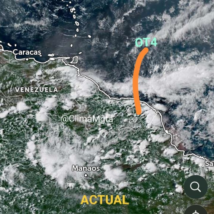 ClimaMgta's tweet image. Onda tropical 4 transitando sobre las Guayanas. Se mueve al Oeste y se pronostica que llegue al Este de Venezuela a partir de la mañana del 9-jun. Si interacción con la ZCIT activará la nubosidad y las lluvias sobre el oriente y Sur de Venezuela. Atentos ⚠️🚨⚠️

#08jun 2:25 pm