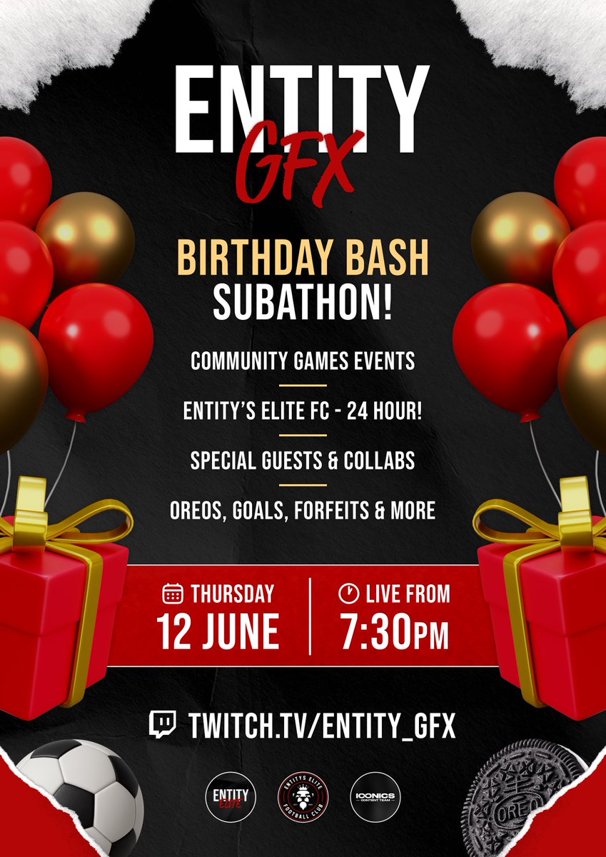 🚨 HUGE ANNOUNCEMENT!
🎂 BIRTHDAY BASH SUBATHON!
🗓️ Thursday 12th June 🕖 Live from 7:30pm
📹 twitch.tv/entity_gfx
-----------
#subathon #streamer #twitch #birthday