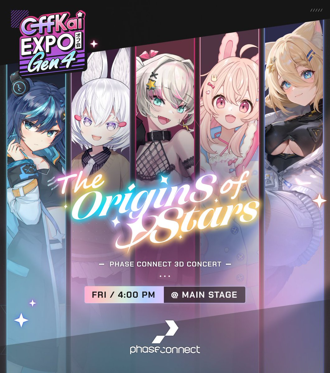 PhaseConnect's tweet photo. Coming to the Main Stage at #OffkaiGen4

The OriginS of Stars 

Get ready, get excited and see you all there! 

📅6.20, Friday
⏰4:00 PM
📍Main Stage

#PhaseConnect #OriginSofStars