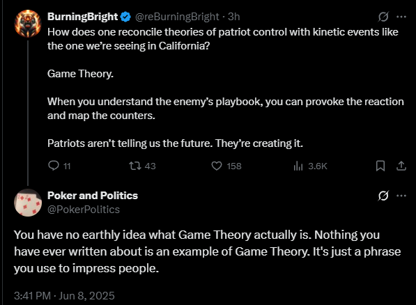 Never not once has any of these people gotten the concept of game theory right.