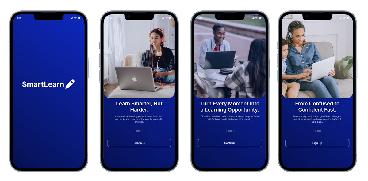 OworobaA's tweet image. Day 23/100 – Onboarding Flow 📱
Designed a 3-screen onboarding for SmartLearn.
🧠 Personalized learning intro
📱 Light, clean screens
🎯 CTA clarity: “Continue” → “Sign Up”
Because first impressions matter.
#100DaysOfDesign #OnboardingUX #MobileDesign