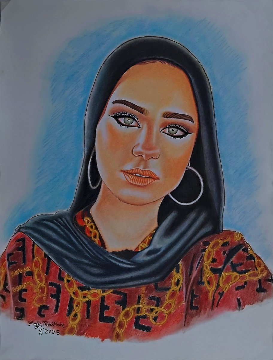 Fady Thoutmos : ( Egyptian model portrait ). pastel on cardboard. 45 - 60 Cm. in 2025.