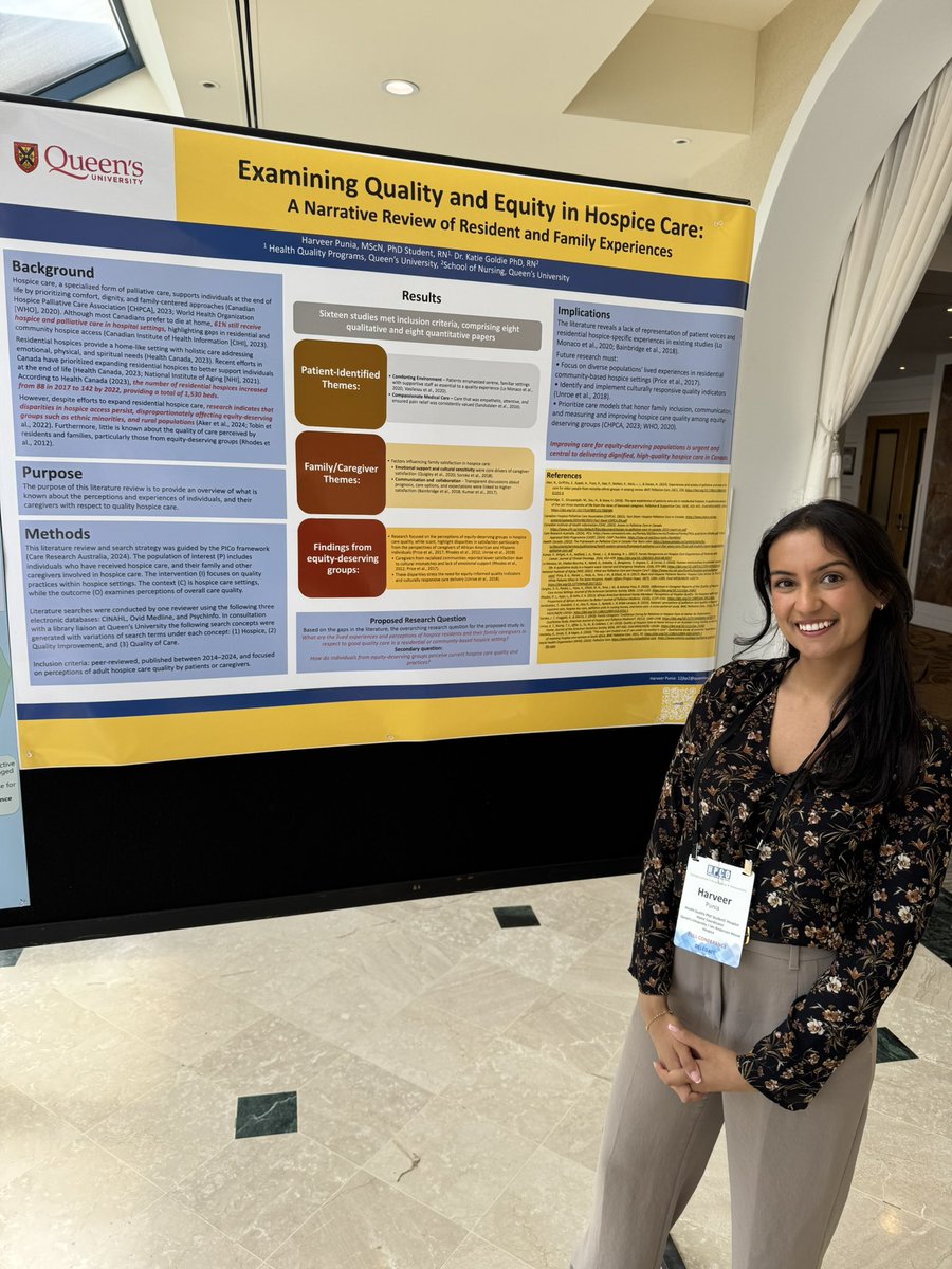 harveerpunia's tweet photo. Made it to #HPCO2025! Grateful to share my poster on Examining Quality and Equity in Hospice Care: A Narrative Review of Resident and Family Experiences. 

Excited to learn from and connect with others committed to improving hospice palliative care 💛 #HealthQuality https://t.co/6nawP1pEta