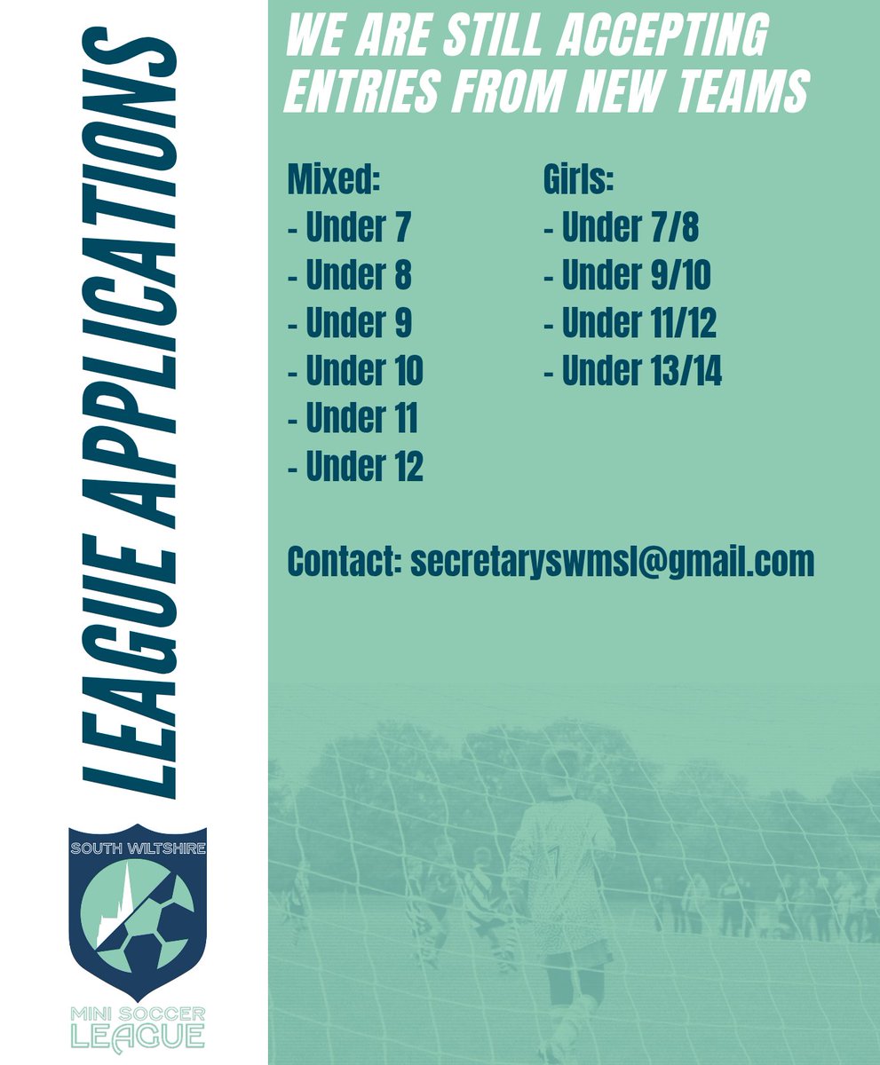 SWMSL's tweet image. 🚨⚽ | LEAGUE ENTRIES

We are still accepting entries from new teams up until our AGM on 21 June. 

👀🔜 We also hope to share exciting news soon reflecting our growth and the age groups we now offer! 

Get involved ⚽