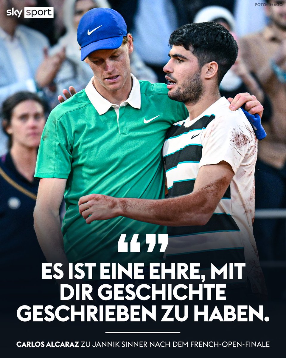 Tolle Geste von Carlos Alcaraz! 👏 Nachdem der Spanier den legendären Musketier-Pokal erhalten hatte, wandte er sich an den unglücklichen Verlierer: "Es ist ein Privileg, den Court mit Dir zu teilen. Es ist eine Ehre, mit Dir Geschichte geschrieben zu haben."

#SkyTennis
