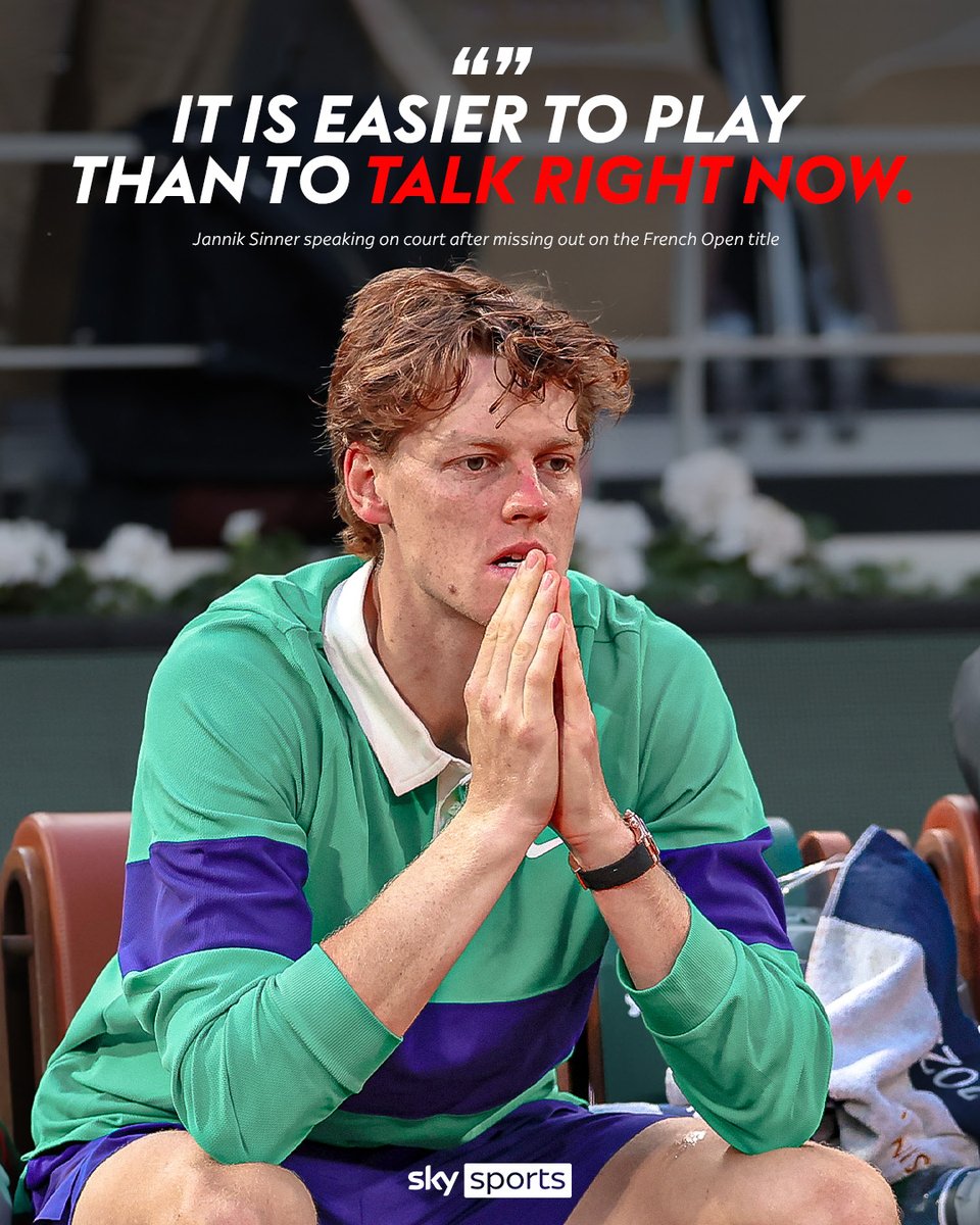 Jannik Sinner after playing the longest men's singles final in Roland-Garros history against Carlos Alcaraz 🗣️