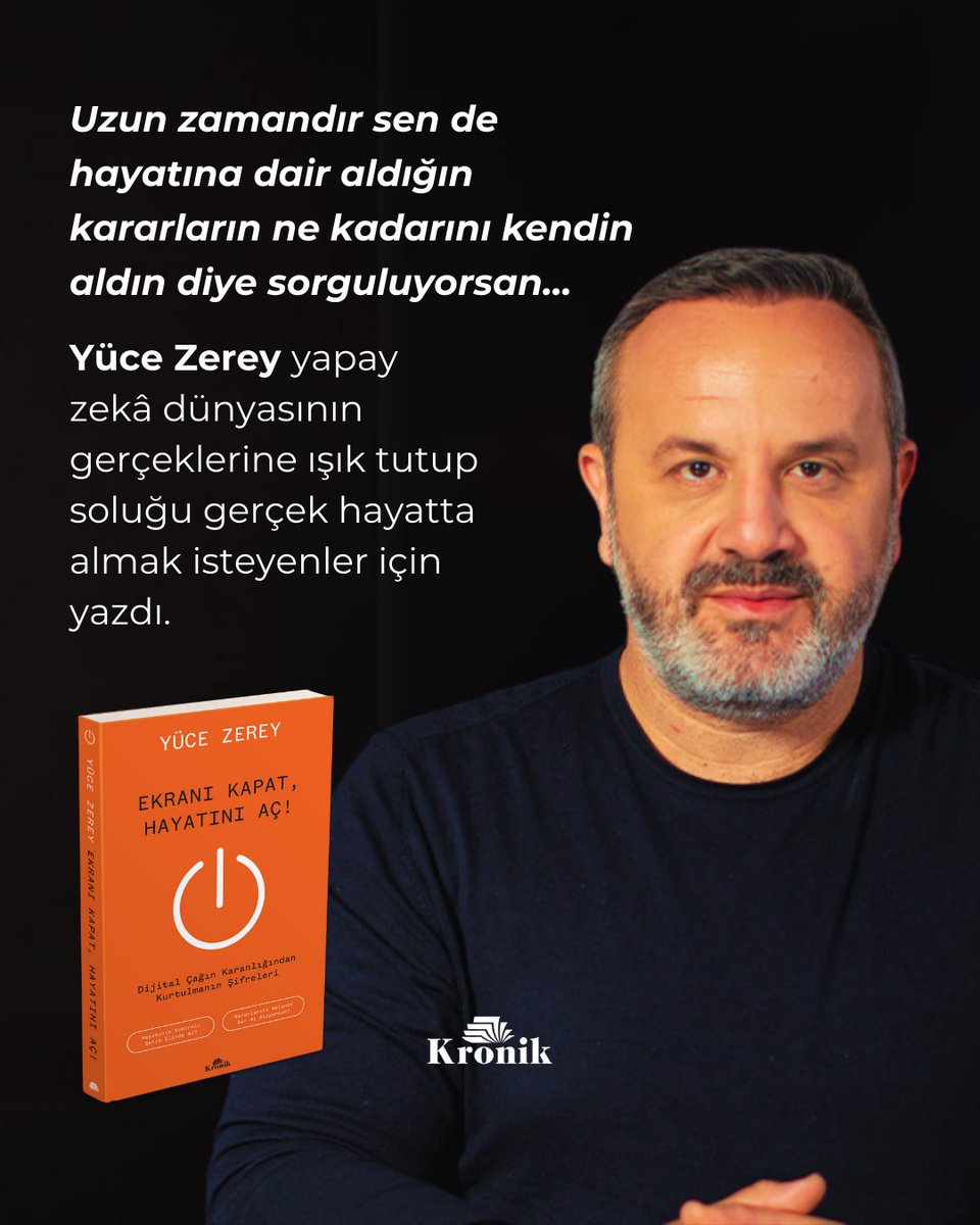 "Ekranı Kapat, Hayatını Aç!" dijital yanılsamadan kurtulup teknolojiyi bilinçle kullanarak özümüze dönüş yolunu ve insanlık için daha anlamlı bir yaşamı nasıl kurabileceğimizi gözler önüne seriyor. Yüce Zerey (<a href="/yucezerey/">Yüce Zerey</a>)'in kaleminden…

🔗: kronikkitap.com/kitap/ekrani-k…