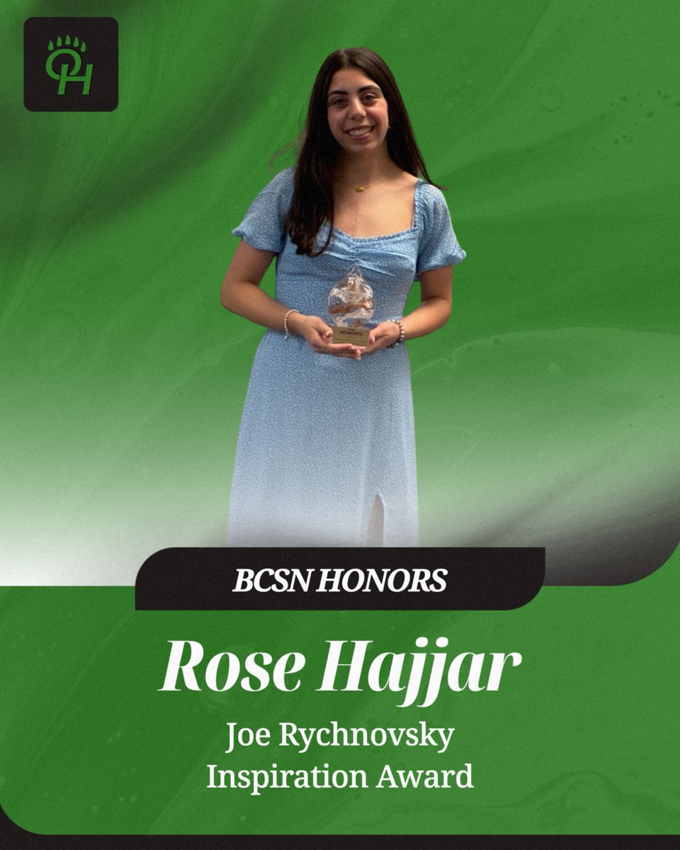 Congratulations to Rose Hajjar, the recipient of the Joe Rychnovsky Inspiration Award at today's BCSN Honors, celebrating excellence in athletics and academics! #GreenBearNation