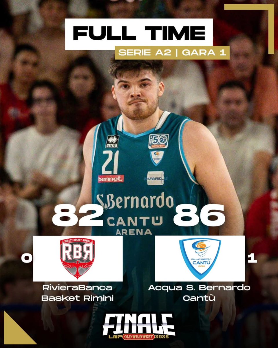 SERIE A2 🇮🇹🏆 - Cantù strappa subito il fattore campo vincendo a Rimini la G1 delle finali promozione per 86-82! Per l'Acqua San Bernardo ancora grande prestazione per Grant Basile con 20 punti