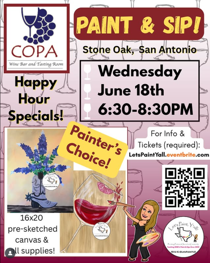 copawinebar's tweet photo. Sip Happens. Make It Colorful. 🎨

Grab your girls, grab a glass, and get your paint on! 🎉

Join us Wednesday, June 18 at 6:30 PM for a Paint &amp; Sip Party with Let's Paint, Y'all! 

🎟️ Tickets on Eventbrite: https://t.co/kNq7lw9qkM
Snag yours now before we sell out https://t.co/15R7X7dWz2