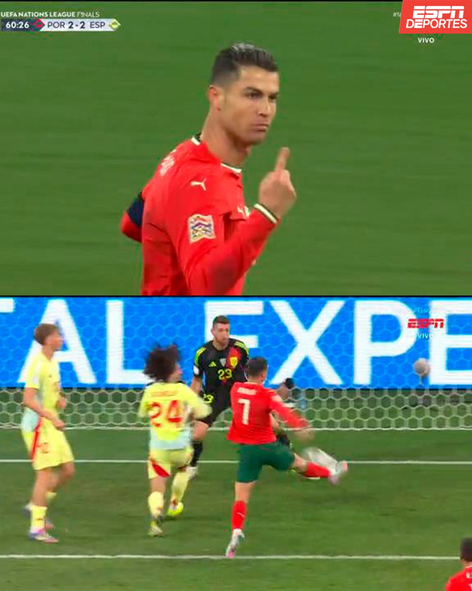 ESPNDeportes's tweet photo. ¡Cristiano Ronaldo aparece para empujar el balón y empatar el partido! 😤

2-2 entre Portugal y España. 🤯 https://t.co/LXWEWPZakO