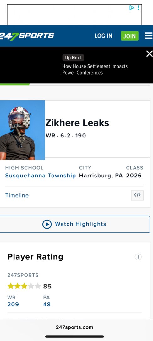 ZikhereLeaks3_'s tweet image. Blessed to be ranked a 3 Star and 209 in the nation as a WR and 49th In the state of PA on 247Sports! Thank you. @247recruiting @247Sports @PaFootballNews @HannaTwpFB @footballcoach79 @LANCEOSRN @On3Recruits @NP_Recruiting