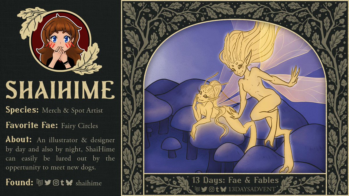 🧚 Contributor Spotlight! 🧚 

@ShaiHime is next, and look at those adorable little friends! We hope they aren't getting up to any mischief...

Find her on Bluesky, Carrd, Instagram, and Tumblr @/ShaiHime!

#contributorspotlight #13days2025 #faeandfables #13daysadvent