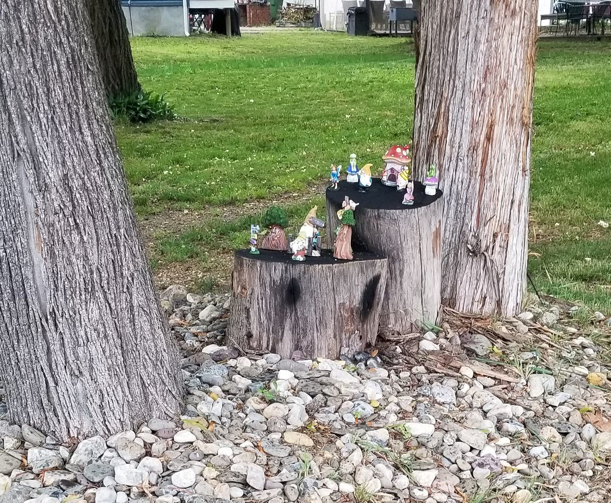 LMURAK's tweet photo. Old tree stumps are good for something after all!  The Dollar Store rescue.......now I have to paint some blue water under the bridge and green grass........so many ideas now............ https://t.co/m5x35l0dMu