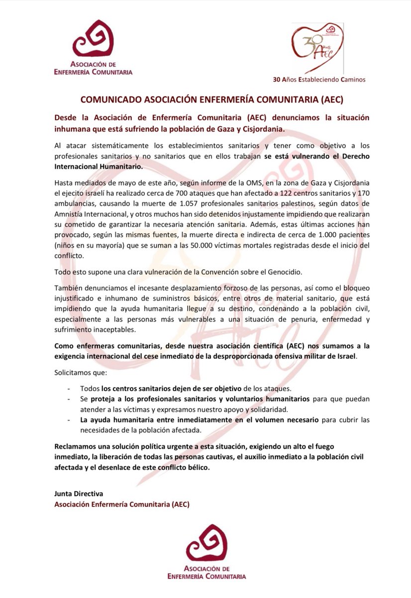 La AEC alza la voz frente a la vulneración del Derecho Internacional Humanitario en Gaza🗣️
enfermeriacomunitaria.org/web/index.php/…