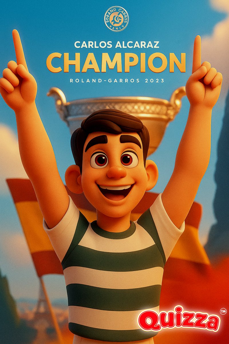 QuizzaSport's tweet photo. Carlos Alcaraz wins the 2025 Roland Garros!
By age 22, one month, and three days old - Five Grand Slams ๐๐๐๐๐, One Olympic silver medal ๐ฅ.
Wow!
Play Tennis quiz on Quizza and win cool cash! 50K up for grabs!
#Quizza #CarlosAlcaraz #RolandGarros2025 https://t.co/7mhJo4rh0D