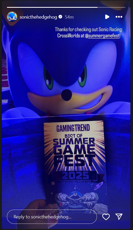 Sonic Racing Crossworlds won the award for best at Summer Game Fest! Congrats guys!