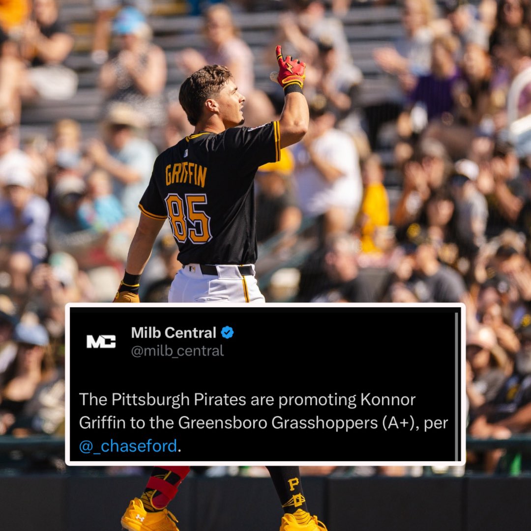 Bucco Bantr (@buccobantr) on Twitter photo Konnor Griffin has been promoted to High A Greensboro, per <a href="/milb_central/">Milb Central</a>. The 19 year old 2024 1st Round pick has slashed .338/.396/.536 with a .932 OPS, 9 HRs, and 26 SBs in his first 50 minor league games 🔥🔥 Konnor Griffin has been promoted to High A Greensboro, per <a href="/milb_central/">Milb Central</a>. The 19 year old 2024 1st Round pick has slashed .338/.396/.536 with a .932 OPS, 9 HRs, and 26 SBs in his first 50 minor league games 🔥🔥