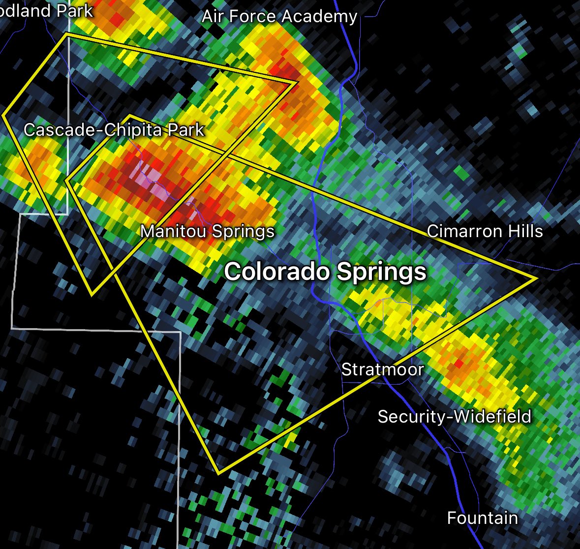 Quarter sized hail and wind gusts to 60 MPH is expected in Colorado Springs. 

Severe thunderstorm warning issued.