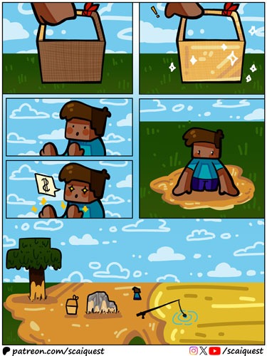 ScaiQuest's tweet image. 🥳New comic: "Midas touch"! A cautionary tale about culinary excess. 🤢

👀Join us on Patreon (patreon.com/scaiquest) for early &amp;amp; behind-the-scenes access, HD art and bonus panels!

#minecraft #minecraftcomic #minecraftart #comicstrip #webcomic #minecraftmemes