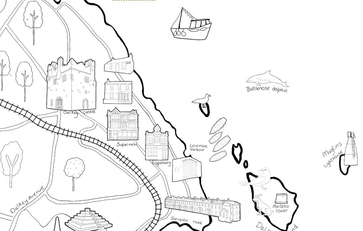 jvcdelaney's tweet image. I'm busy putting the final touches to my giant Dalkey colouring poster for the @dalkeybookfest next Saturday. Pop into the library during the day to relax and colour in some of Dalkey's famous sites and wildlife. #Dalkey #Dublin