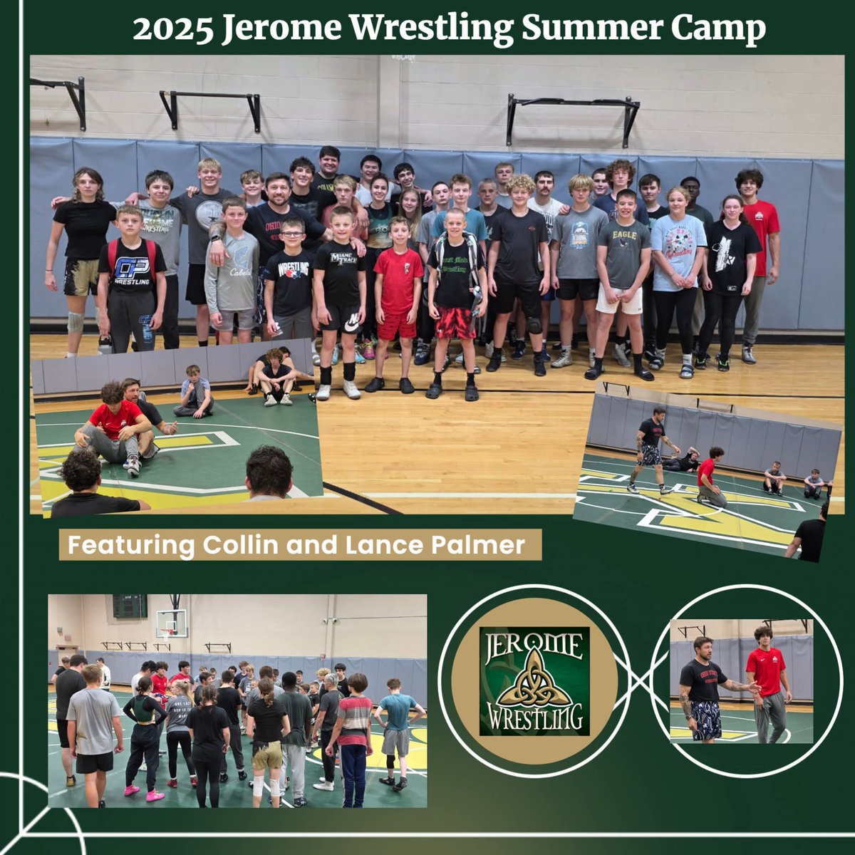 Jerome Wrestling's 2025 summer camp-Day 2. Thanks to the Palmer Brothers, Brandon Cannon, and all the other coaches and wrestlers that came out to make it a huge succes!
