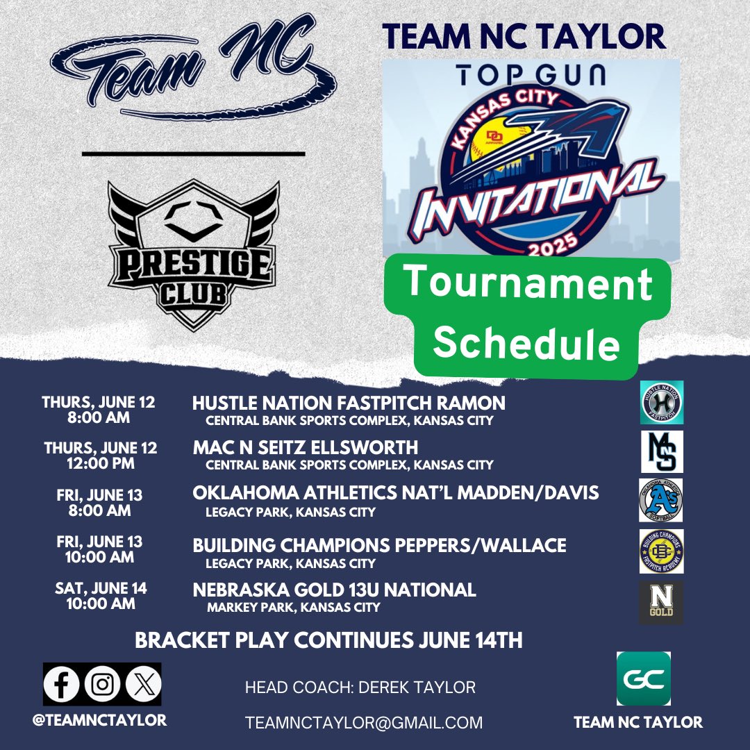 After a team practice today, we are ready to play in the <a href="/bownet/">Bownet</a> Sweet 16 Invitational and <a href="/TopGunEvents/">Top Gun Events</a> Maverick Invitational this week in Kansas. Follow us on GameChanger as we face some of the top 14U teams in the nation. <a href="/TeamNCSoftball/">Team North Carolina Softball</a>