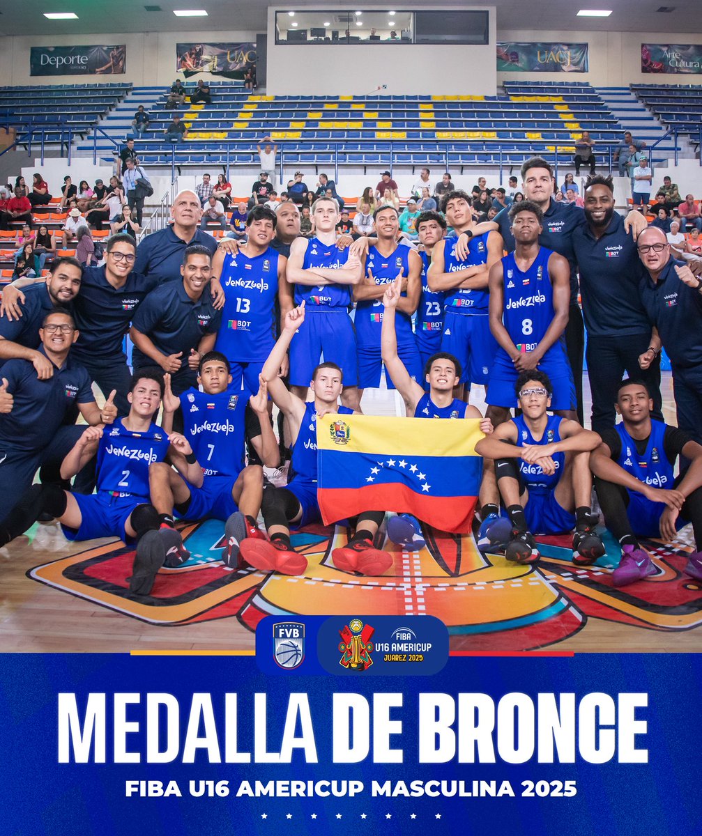 FVB 🇻🇪🏀 (@fvbbasketball) on Twitter photo ¡𝐄𝐍 𝐄𝐋 𝐏𝐎𝐃𝐈𝐎 𝐃𝐄 𝐀𝐌𝐄́𝐑𝐈𝐂𝐀! 🥉
🇻🇪 Nuestros chamos cierran una <a href="/AmeriCup/">FIBA AmeriCup</a> histórica ganando la primera medalla continental para el país en esta categoría.
✅ Campeones Sudamericanos.
✅ Top-3 de América.
🇹🇷🔜 2026.
#U16AmeriCup
#JuegaElFuturo ¡𝐄𝐍 𝐄𝐋 𝐏𝐎𝐃𝐈𝐎 𝐃𝐄 𝐀𝐌𝐄́𝐑𝐈𝐂𝐀! 🥉
🇻🇪 Nuestros chamos cierran una <a href="/AmeriCup/">FIBA AmeriCup</a> histórica ganando la primera medalla continental para el país en esta categoría.
✅ Campeones Sudamericanos.
✅ Top-3 de América.
🇹🇷🔜 2026.
#U16AmeriCup
#JuegaElFuturo
