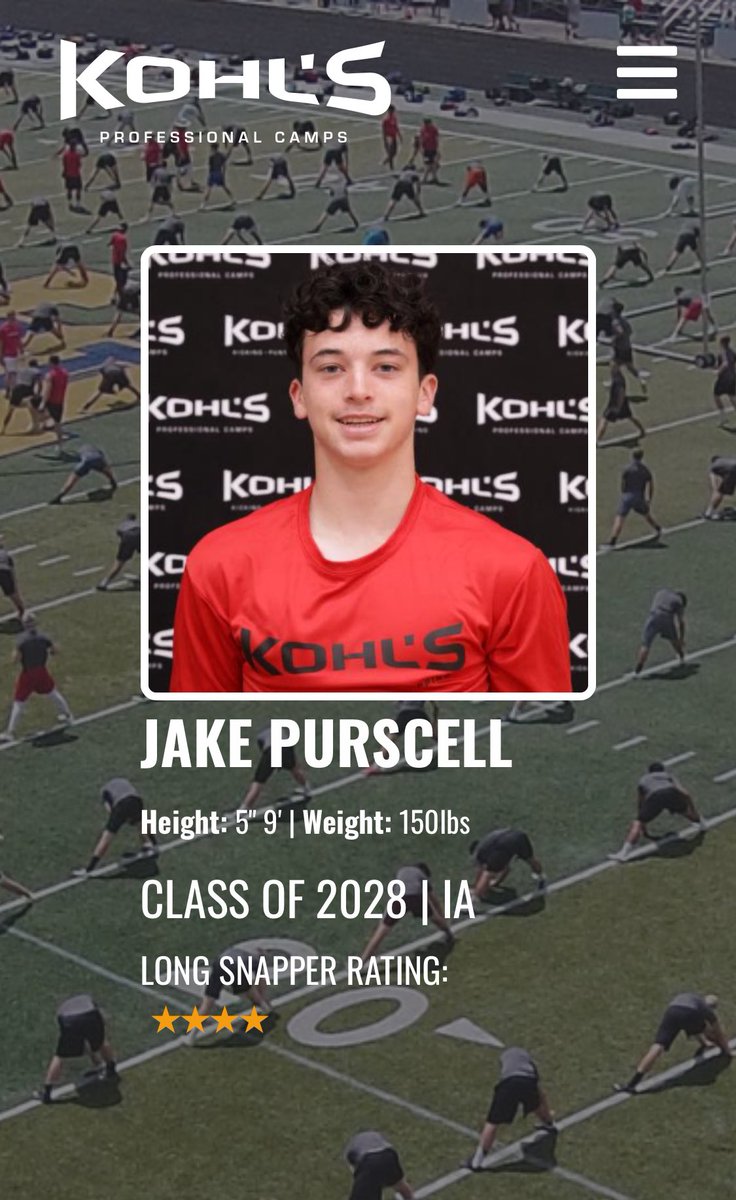Jake Purscell 4⭐️ LS (kohls) (@jake_purscell) on Twitter photo Honored to be ranked as a 4⭐️ in c/o 2028. Thank you <a href="/KohlsKicking/">Kohl's Kicking Camps</a> and <a href="/Coach_Casper/">Coach Casey Casper</a> for the write up. Can’t wait for this offseason. Honored to be ranked as a 4⭐️ in c/o 2028. Thank you <a href="/KohlsKicking/">Kohl's Kicking Camps</a> and <a href="/Coach_Casper/">Coach Casey Casper</a> for the write up. Can’t wait for this offseason.