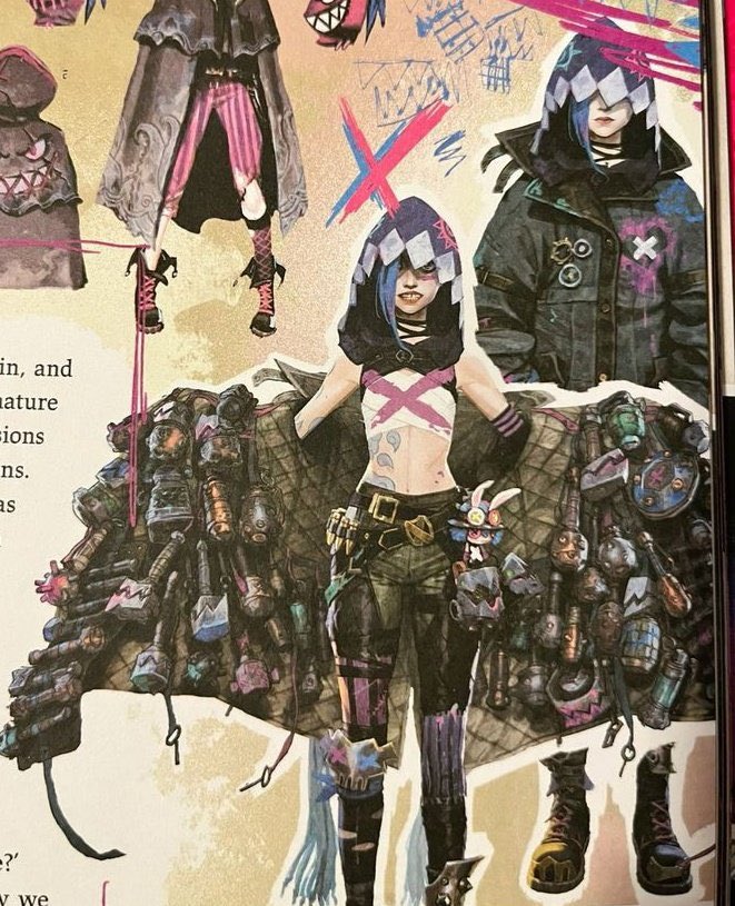 myjinxiskarma's tweet photo. jinx is wearing ekko’s jacket in almost every single piece of finale concept art. they rlly had to pry that jacket out of fortiche’s hands💀 https://t.co/NOeVggAKet
