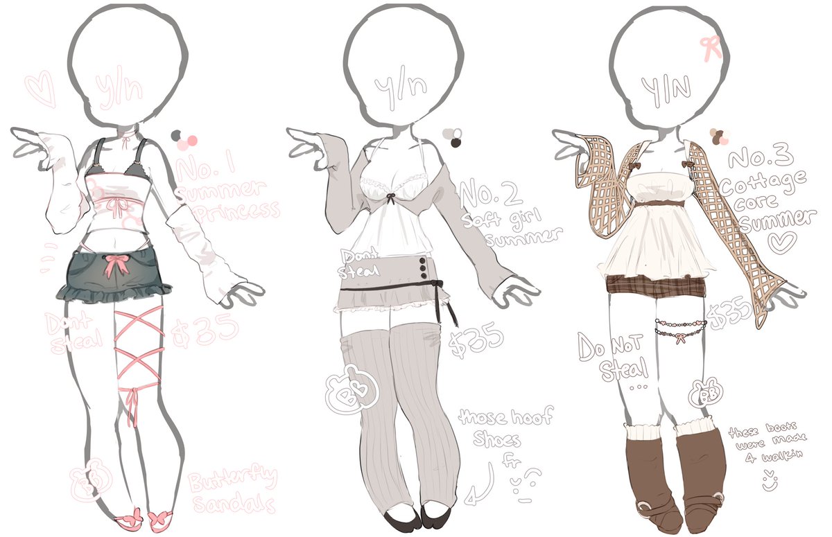 Wanted to try out some outfit adopts! ^u^ $35USD each comment/dm to claim all 35(+10usd for color adjustments) idk if people actually like these